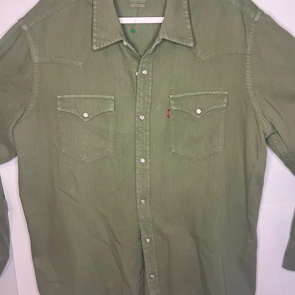 Olive Green Button-Up Shirt - Picture 11 of 13